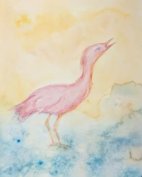Pink ibis in the river looking up. Stock Illustration
