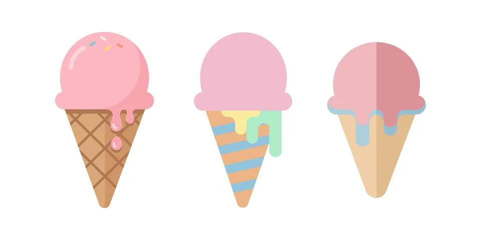 Pink ice cream cones vector illustration bundle Stock Illustration