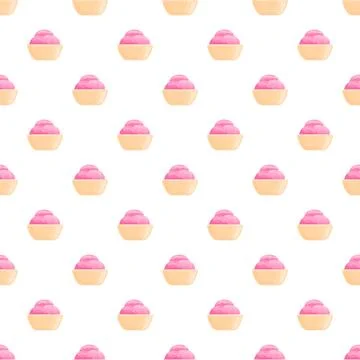 Pink ice cream scoops pattern on white background Stock Illustration