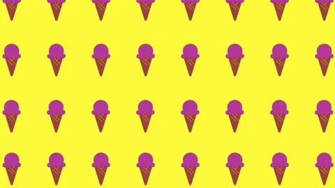 Pink icecreams moving together on a yellow background looping Stock Footage