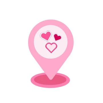 Pink icon of the geolocation map icon with hearts. Stock Illustration