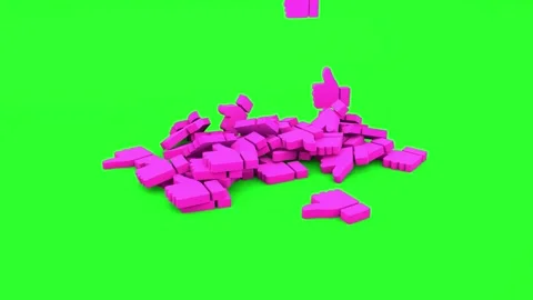 Pink Like icons falling on green screen. 3D animation. Stock Footage 270929963