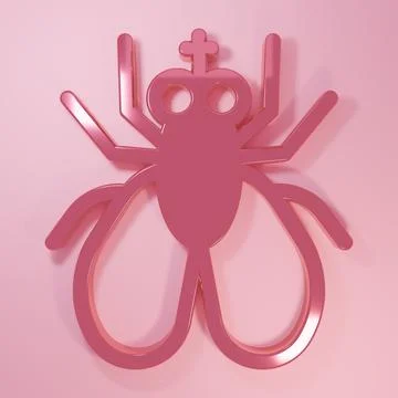 Pink Insect fly icon isolated on pink background. Minimalism concept. 3D re.. Stock Illustration