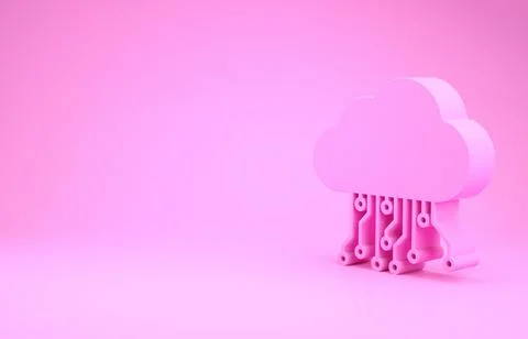 Pink Internet of things icon isolated on pink background. Cloud computing des Ilustração Stock