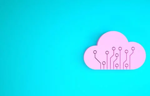 Pink Internet of things icon isolated on blue background. Cloud computing des 스톡 일러스트