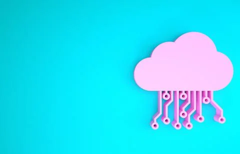 Pink Internet of things icon isolated on blue background. Cloud computing des Ilustração Stock