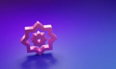 Pink Islamic octagonal star ornament icon isolated on purple-blue backgroun.. Stock Illustration