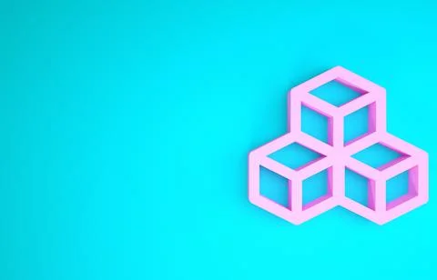 Pink Isometric cube icon isolated on blue background. Geometric cubes solid i Illustrazione stock