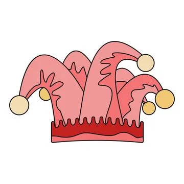 Pink jester hat with bells representing comedy and fun Stock Illustration