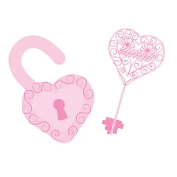 Pink key and lock in the shape of hearts Stock Illustration