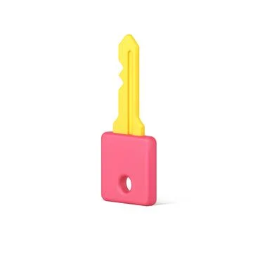 Pink key with shadow 3d icon vector illustration Stock Illustration