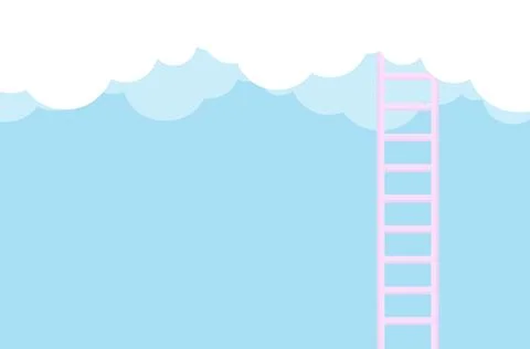 Pink ladder under fluffy clouds on blue background. Flat vector illustration Stock Illustration