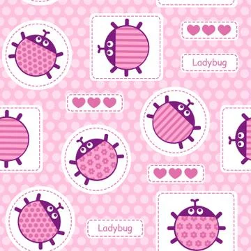 Pink ladybirds seamless vector pattern Stock Illustration