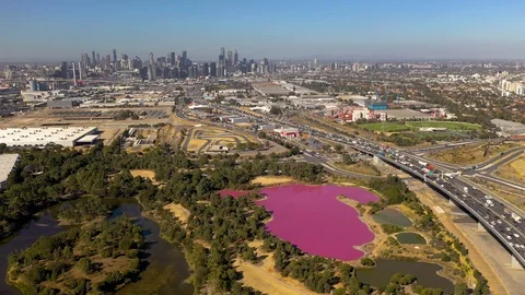 Pink Lake High Wide Static Stock Footage 106897958