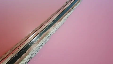 Pink Lake - Hutt Lagoon, Port Gregory. Farming close up aerial view Stock Footage