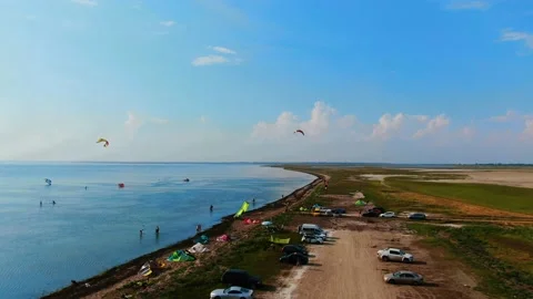 Pink lakes drone shooting from a height Stock Footage 142802384