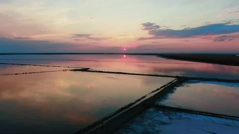 Pink lakes drone shooting from a height Stock Footage 142802403