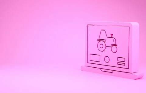 Pink Laptop application for control a autonomous tractor on a smart farm icon イラスト素材