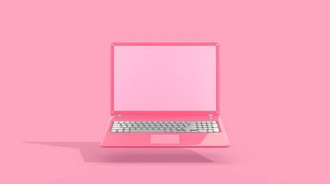 Pink laptop empty display front view. Isolated Mock-up computer. Stock Illustration
