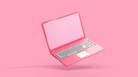 Pink laptop empty display side view. Isolated Mock-up computer. Stock Illustration
