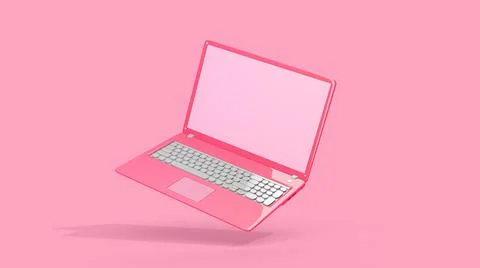 Pink laptop empty display side view. Isolated Mock-up computer. Stock Illustration