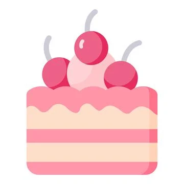 Pink layer cake with cream and cherries on top, representing sweet dessert, food Ilustração Stock