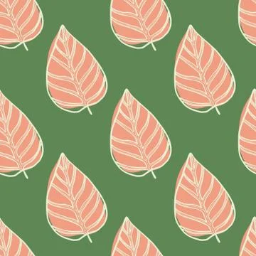 Pink leaf silhouettes seamless pattern. Foliage abstract outline shapes on gr Illustrazione stock