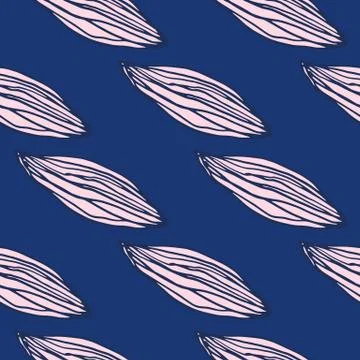 Pink leafs abstract silhouettes seamless pattern. Navy blue background with d Illustrazione stock