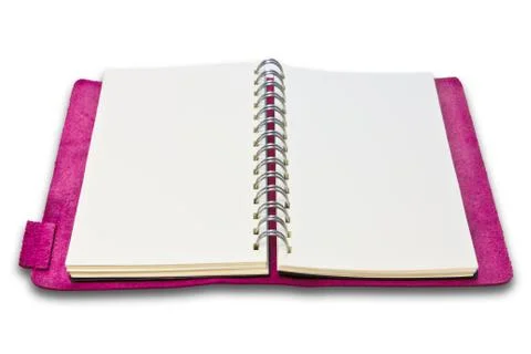 Pink leather case notebook isolated Stock Photos