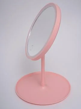Pink led vanity mirror round Stock Photos