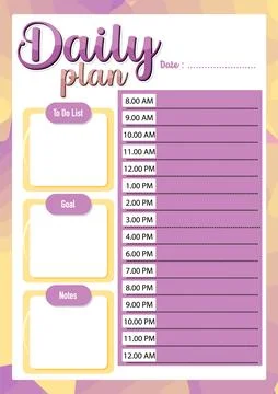 Pink Lesson Daily Plan: Hourly Schedule Stock Illustration