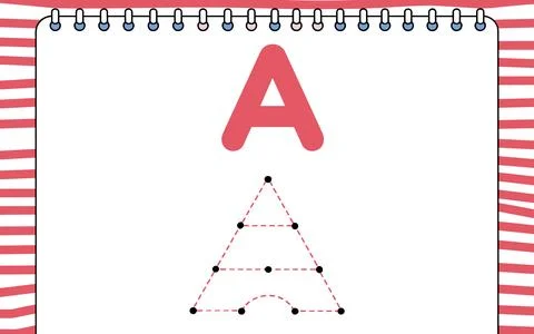 Pink letter A with dashed line dot to dot activity Stock Illustration