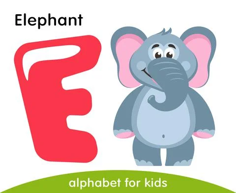Pink letter E and gray Elephant.  Stock Illustration