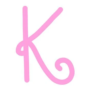 Pink Letter K Monogram, Cute Hand-Drawn Cursive Alphabet Element Stock Illustration