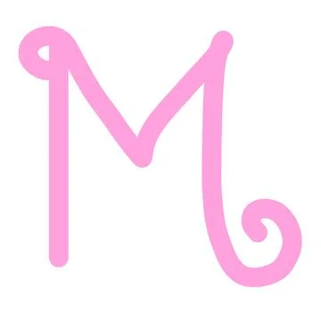 Pink Letter M Monogram, Cute Hand-Drawn Cursive Alphabet Element Stock Illustration