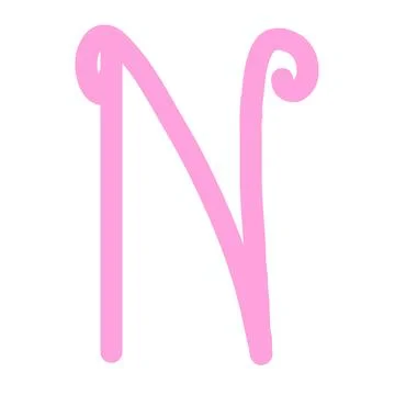 Pink Letter N Monogram, Cute Hand-Drawn Cursive Alphabet Element Stock Illustration