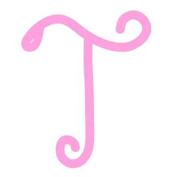 Pink Letter T Monogram, Cute Hand-Drawn Cursive Alphabet Element Stock Illustration