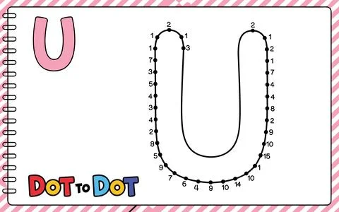 Pink letter U dot to dot activity sheet connect the dots Stock Illustration