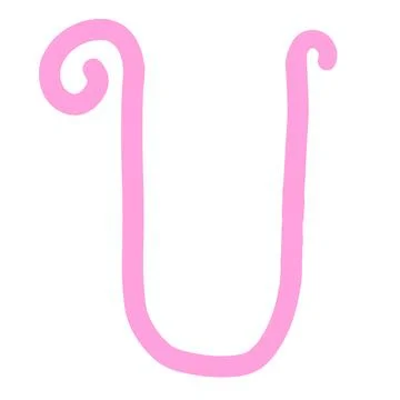 Pink Letter U Monogram, Cute Hand-Drawn Cursive Alphabet Element Stock Illustration