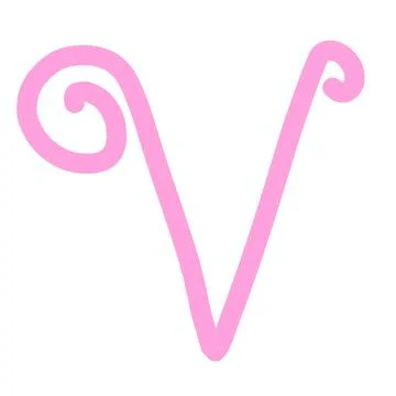 Pink Letter V Monogram, Cute Hand-Drawn Cursive Alphabet Element Stock Illustration
