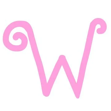 Pink Letter W Monogram, Cute Hand-Drawn Cursive Alphabet Element Stock Illustration
