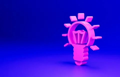 Pink Light bulb with concept of idea icon isolated on blue background. Energy 스톡 일러스트