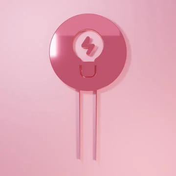 Pink Light bulb with concept of idea icon isolated on pink background. Ener.. Stock Illustration