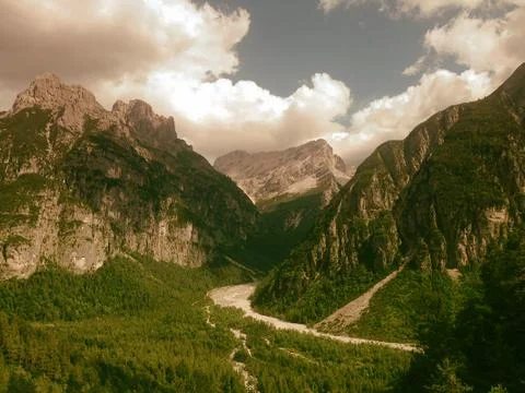 Pink light in the mountains Stock Photos
