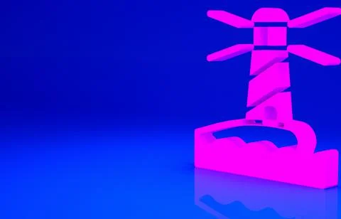Pink Lighthouse icon isolated on blue background. Minimalism concept. 3d illu Stock Illustration