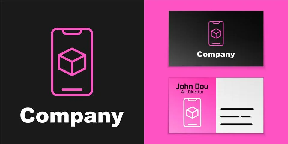 Pink line 3D printer software icon isolated on black background. 3d printing Stock Illustration