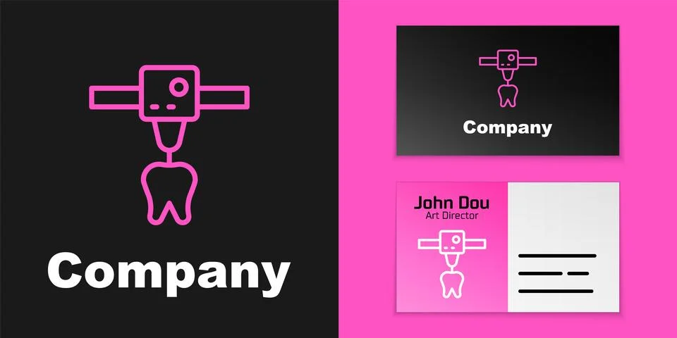 Pink line 3D printer tooth icon isolated on black background. 3d printing. Lo Stock Illustration