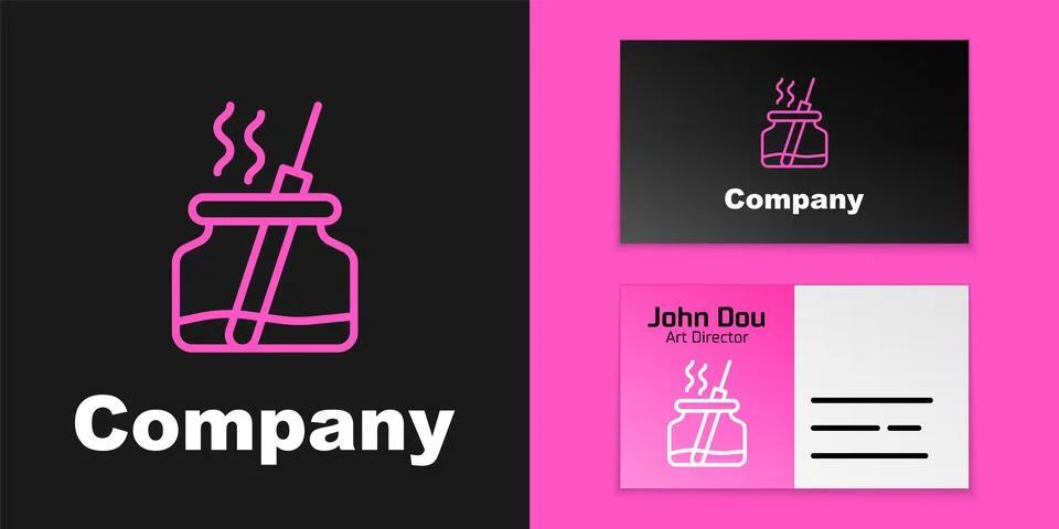 Pink line Aroma diffuser icon isolated on black background. Glass jar different Stock Illustration