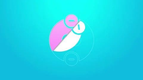 Pink line Atom icon isolated on blue background. Symbol of science, education Stock Footage 155839515