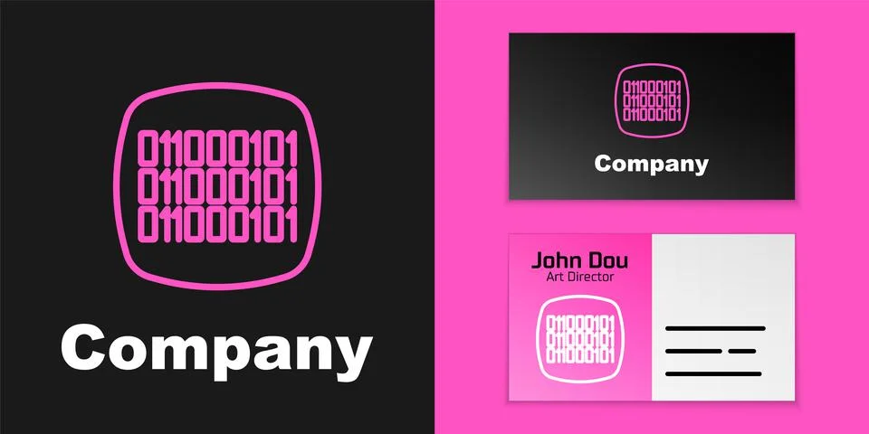 Pink line Binary code icon isolated on black background. Logo design template Stock Illustration